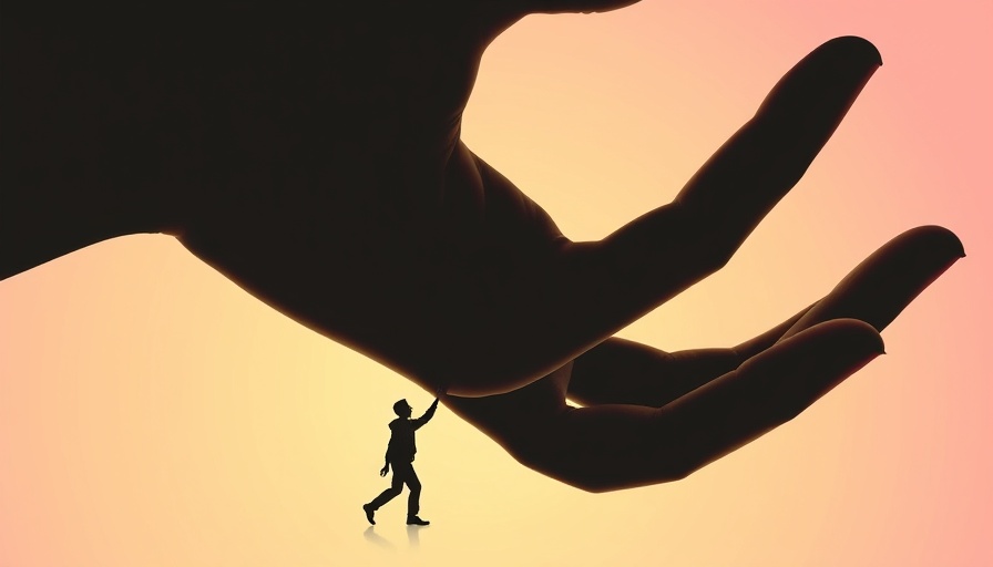 Illustration of a giant hand and a person, symbolizing business success through honesty