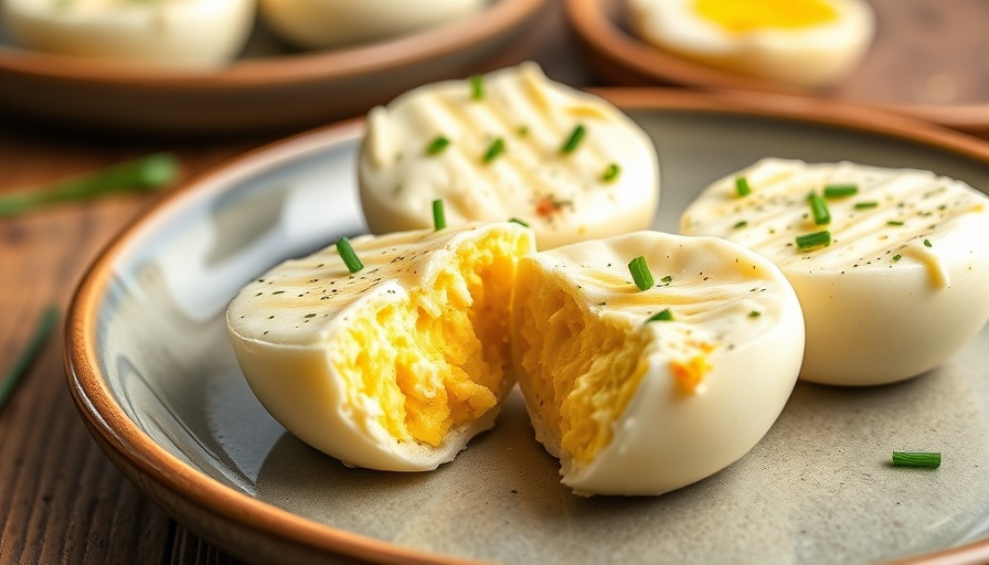 Soft cottage cheese egg bites with chives on a ceramic plate.