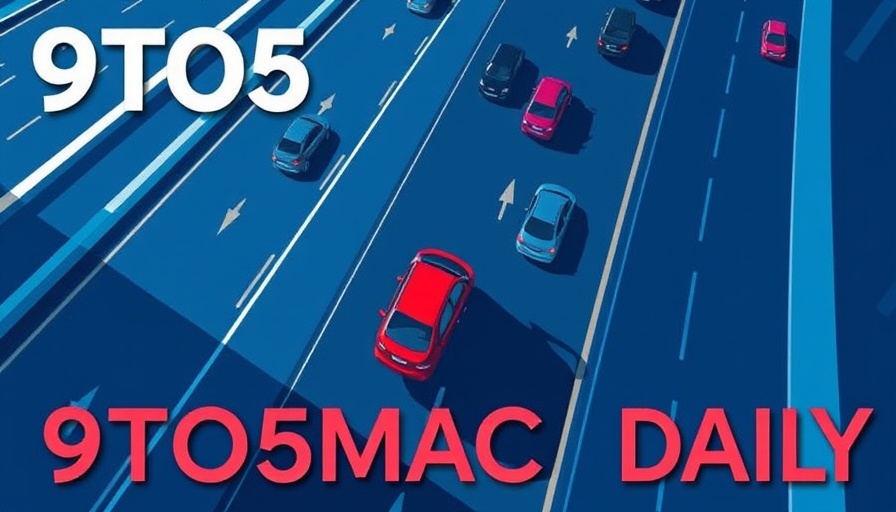 Stylized highway with cars illustrating Apple's plans for new Macs and iPads.