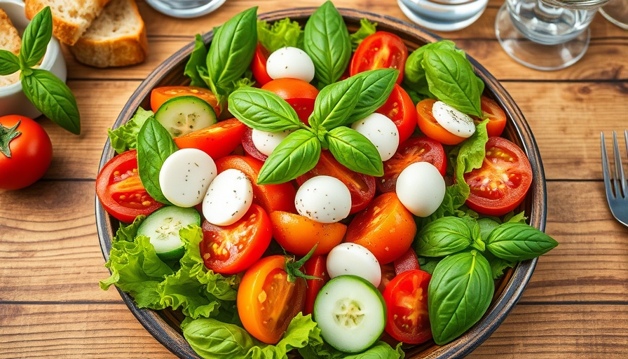 Vibrant summer salad with heirloom tomatoes and basil, perfect side dish.