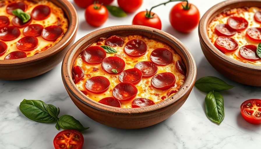 Pizza Bowls with Cottage Cheese and Mozzarella in ceramic dishes.