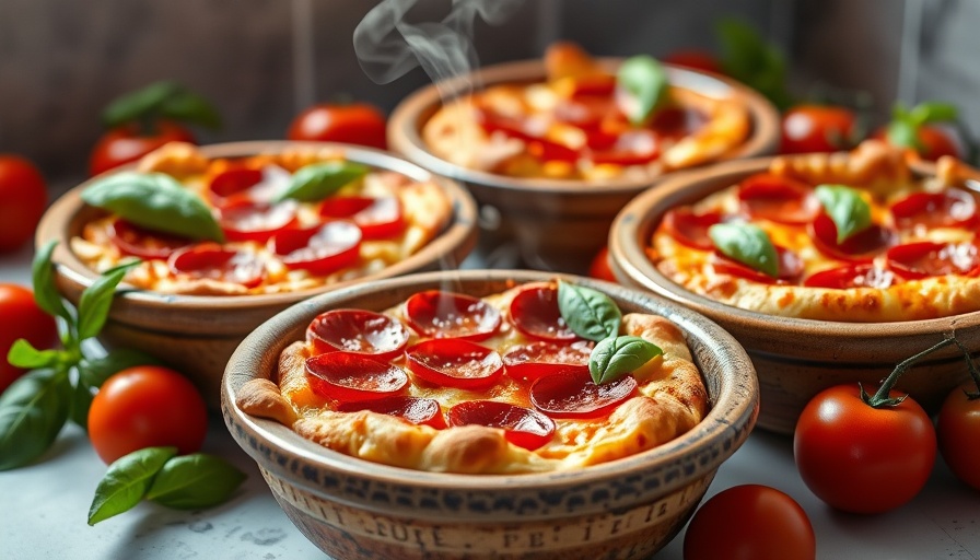 Easy Pizza Bowl with Cottage Cheese & Mozzarella in rustic bowls.