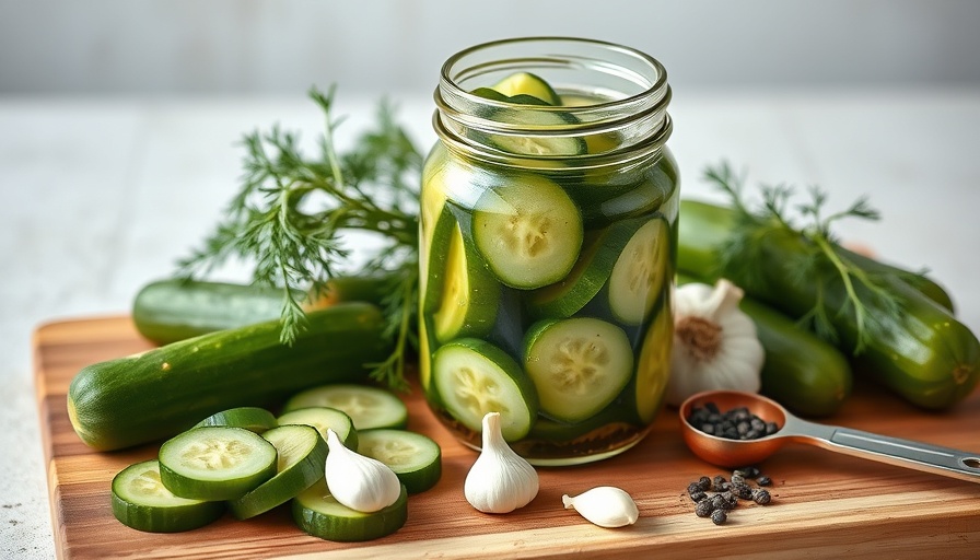 Easy Overnight Refrigerator Pickles in a jar with fresh ingredients.