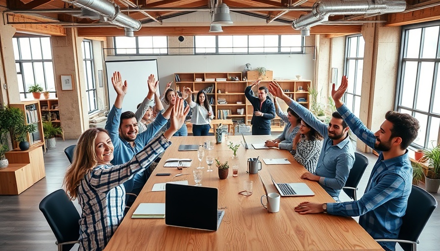 Office team raises hands in a meeting, common team building mistakes.