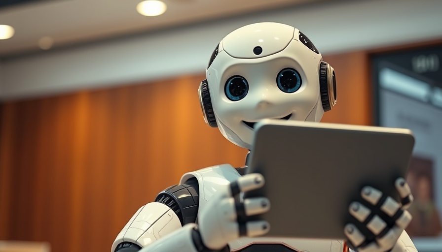 Humanoid robot with screen showcasing Apple AI model ILuvUI app interfaces.