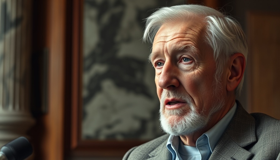 Distinguished older man speaking thoughtfully in an elegant setting.