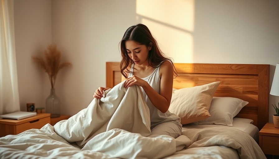 Young woman makes bed in serene morning light, embodying waking up early without an alarm.