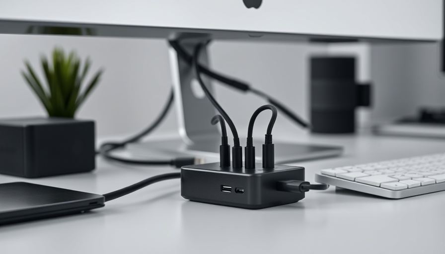 Organized Mac office space with tidy cable management.