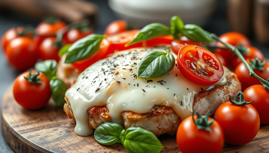 Chicken Caprese Recipe with melted cheese and colorful tomatoes.