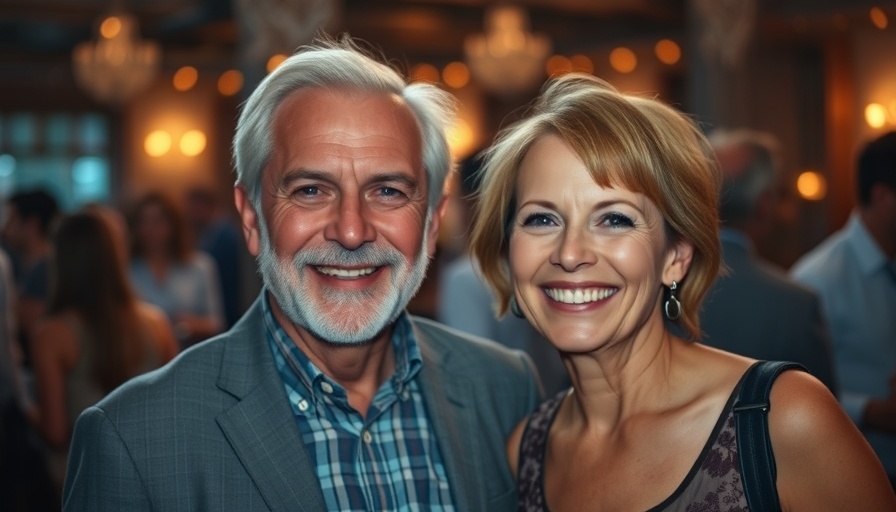 Middle-aged couple smiling at a social event.