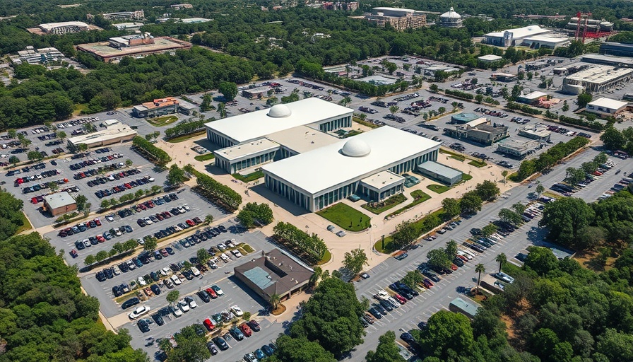 Aerial view of NASA campus depicting staff departures.