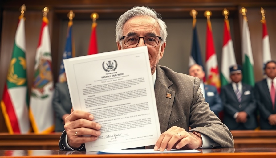 Distinguished leader presents signed document at event.