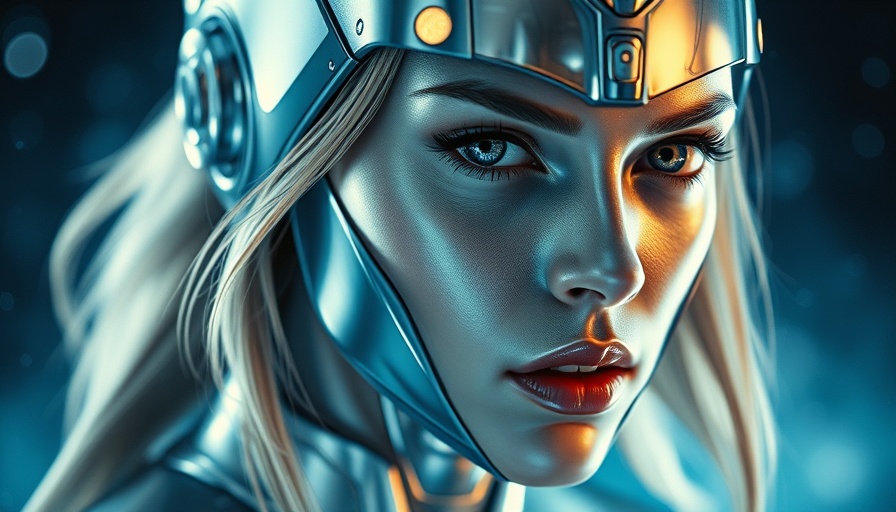 Female Silver Surfer in cosmic setting with intense gaze.