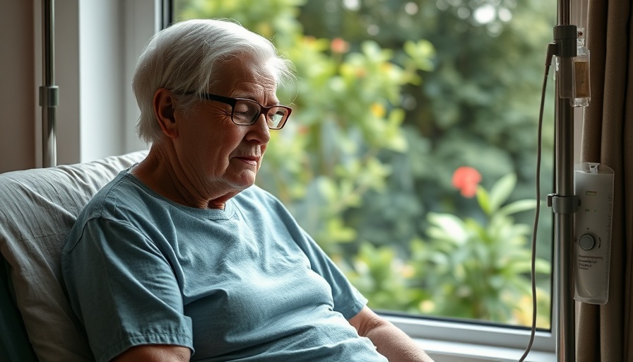 A serene cancer patient gazing out with peacefulness, losing a friend to cancer.