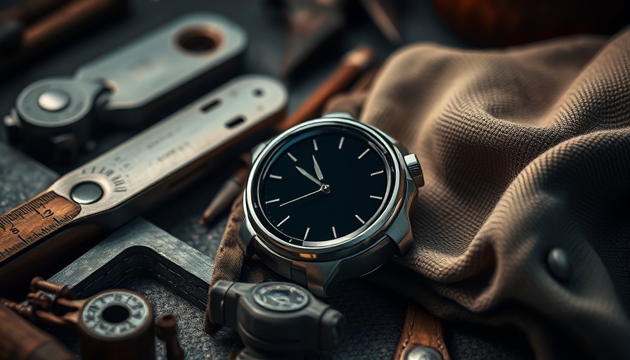 Sleek smartwatch with camera on dark fabric background.