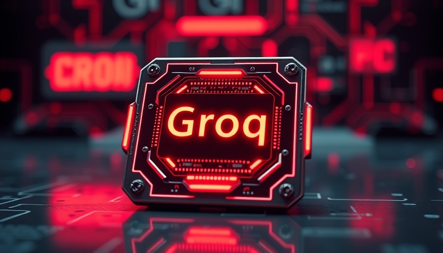 Groq AI chip featured in fundraising context, dynamic background.