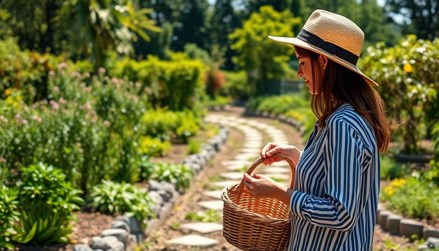 Woman gardening in a sunny garden, a peaceful August activity.