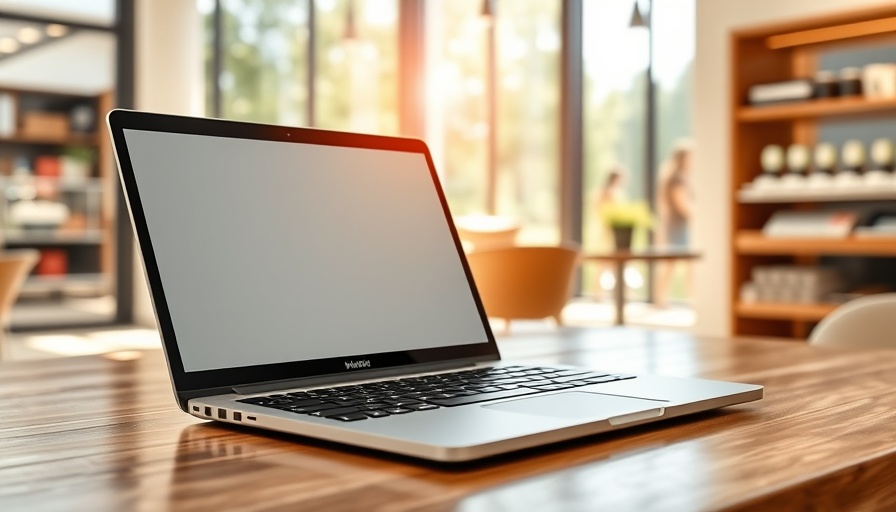 Sleek modern laptop on wooden desk in store, Best MacBook Deals August 2025.