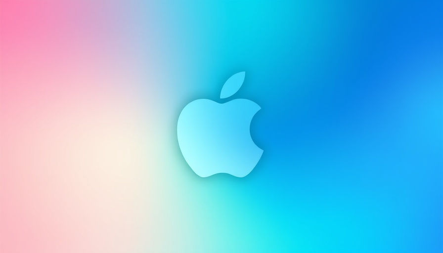 Abstract Apple logo with vibrant teal and blue gradient background.