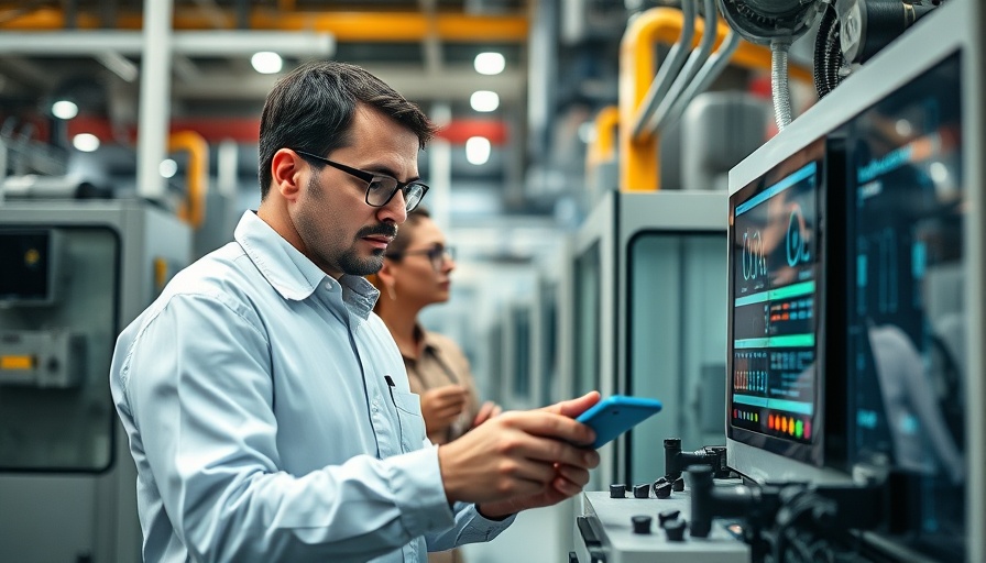 Technicians in an industrial setting using digital machinery controls, representing online training programs for employee development.