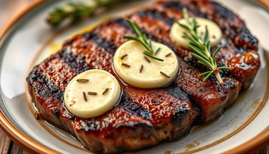 Juicy grilled steak with homemade herb butter and fresh rosemary.