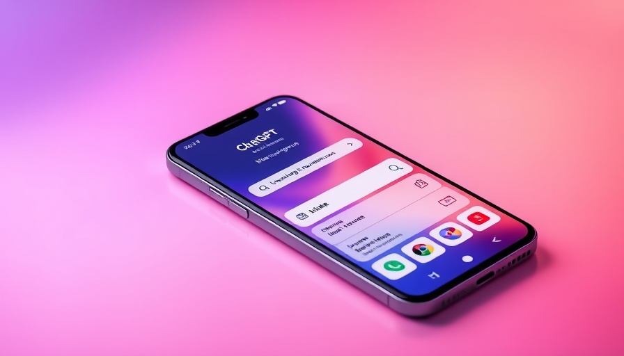 Smartphone with ChatGPT integration interface, purple-pink gradient.