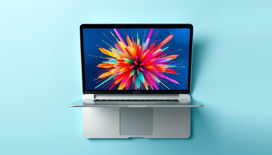 Top view of a refurbished 13 inch MacBook Pro with colorful display.