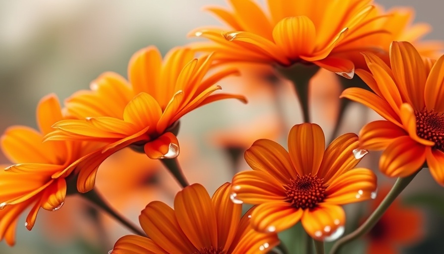 Liquid glass effect over orange flowers design update.