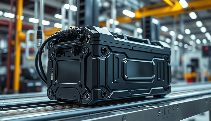 Electric vehicle battery pack on assembly line in factory.