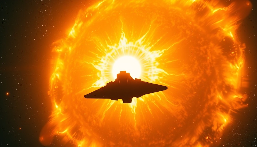 Star Trek: Strange New Worlds dramatic space scene with star and spaceship.