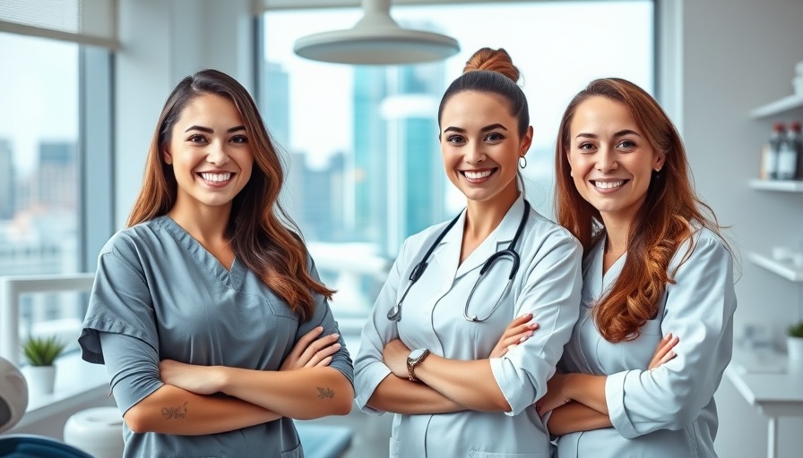 Confident professionals in London dental office highlighting AI call answering services.