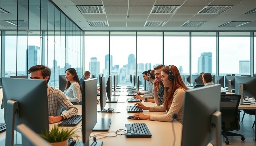 Outsourced call answering services team in a modern call center, London roofers.
