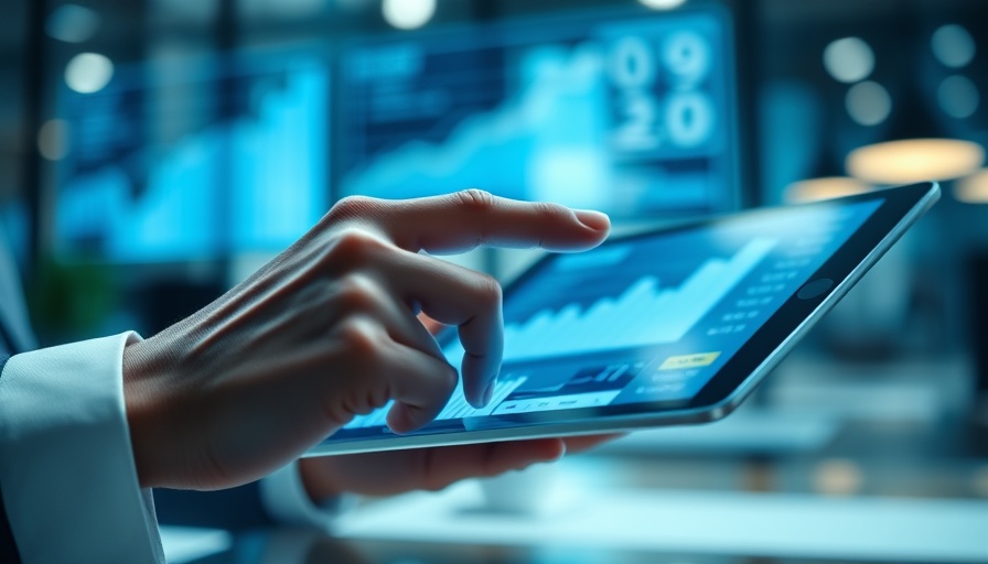 Professional analyzing SEO trends on tablet in modern workspace.