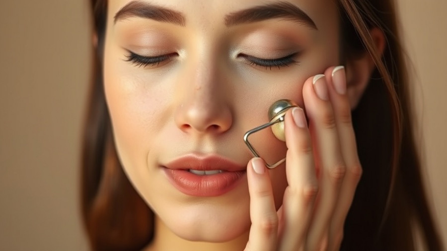 Makeup tip: Woman using facial roller to prepare skin