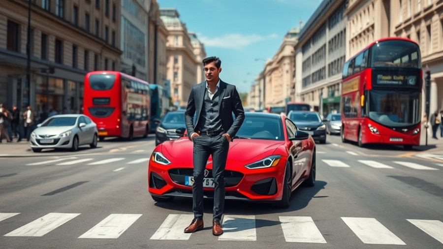Digital marketing for London car dealerships: urban scene with red car.