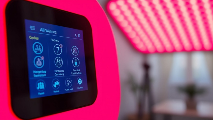 Red light therapy touchscreen displaying wellness options.
