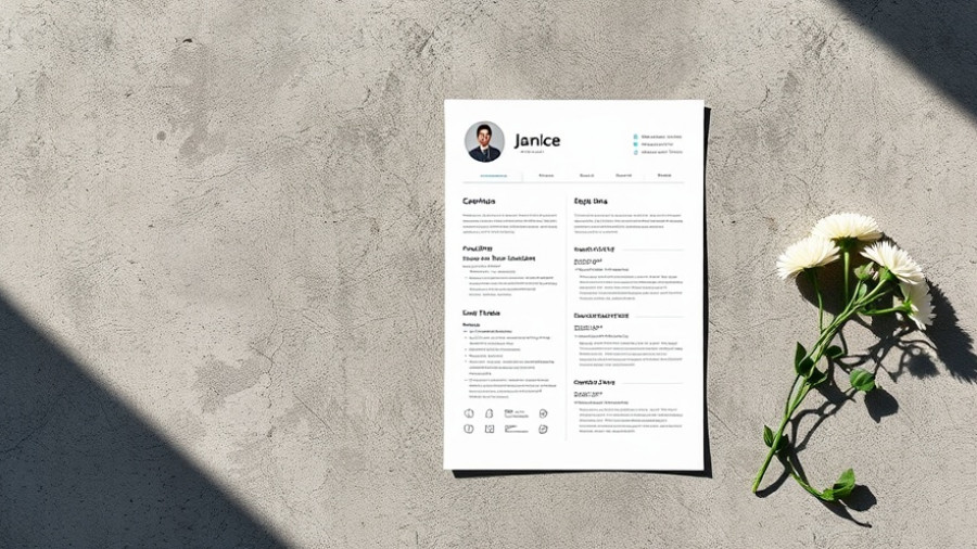 Minimalist clean resume template on textured concrete with flowers.