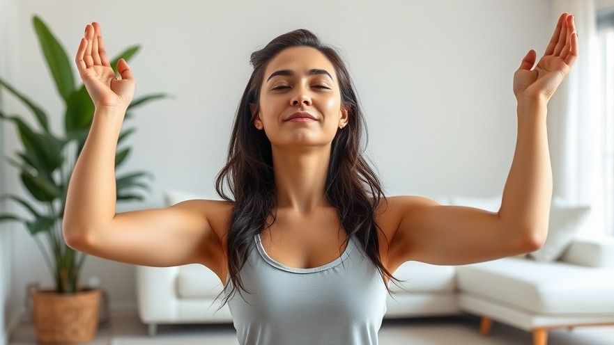 Relaxed woman practicing a daily morning yoga routine in a serene living room.