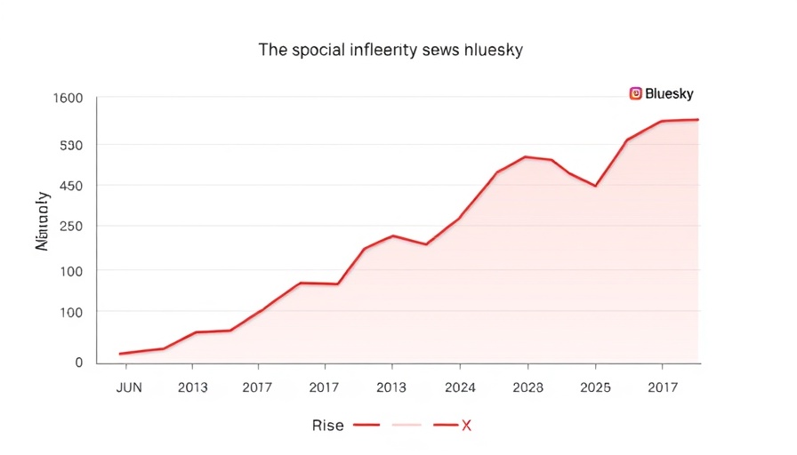 Graph of left-leaning influencers on X and Bluesky from Jan to Mar 2025, increased activity noted on Bluesky.