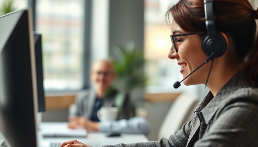 Office worker discussing important UK telephone numbers.