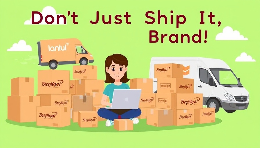 Cartoon of branding your shipping boxes with a woman and boxes.