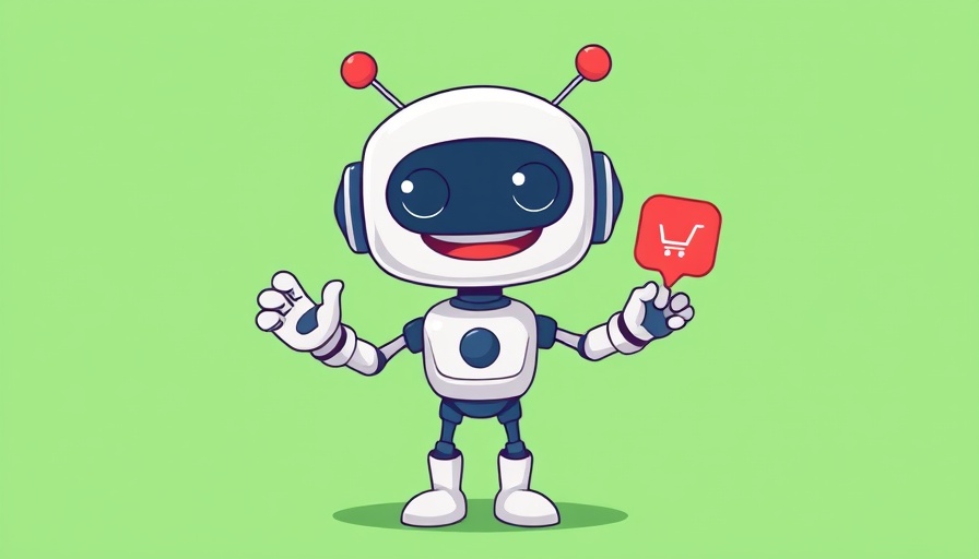 Cartoon robot with chat and shopping cart icons, showcasing best chatbots for customer service.