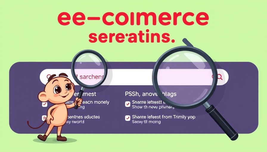 AI E-commerce Search Intelligence illustrated with playful cartoon.