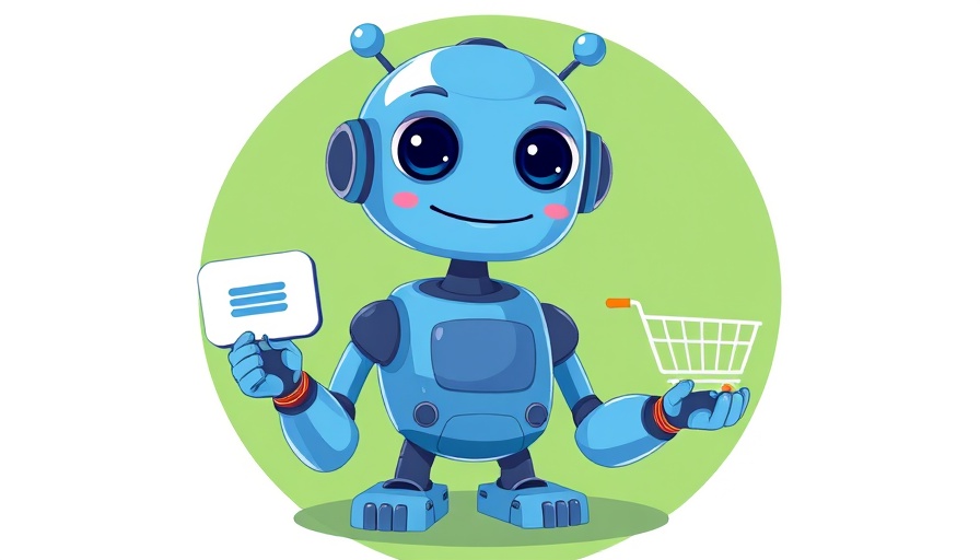 AI-powered chatbots for customer service illustration with playful robot.