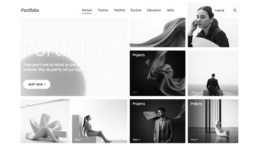 Minimalistic portfolio design with large text and abstract images, perfect for social media cover image.