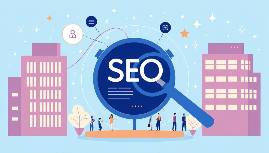 AI-driven SEO platform illustration with data icons on light blue.