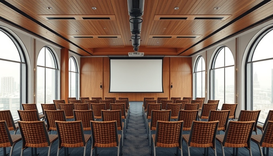 Modern conference room for B2B marketing strategies with AI, featuring a projector.