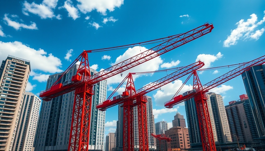 Potain topless cranes on Singapore housing project site, clear sky.