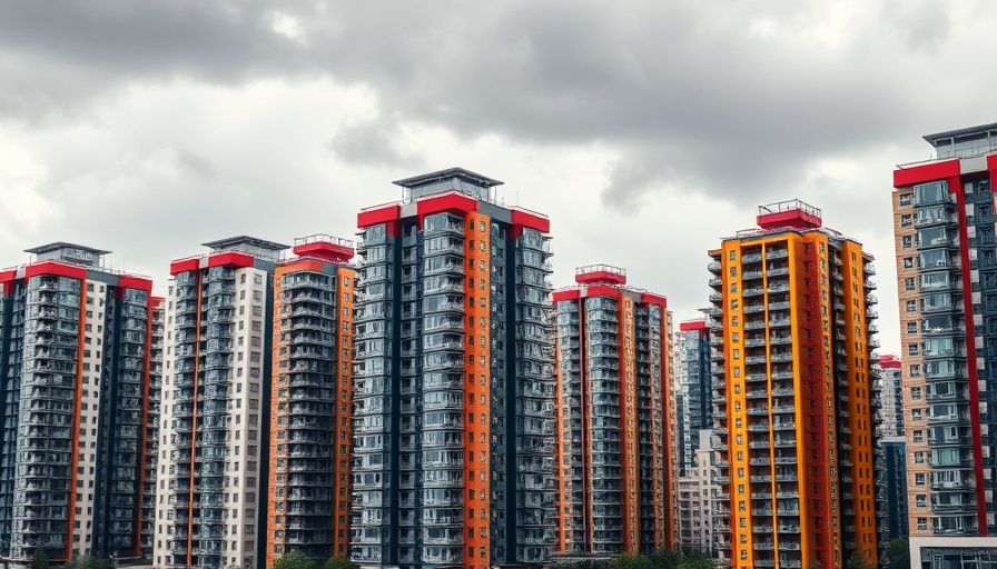 Modern residential buildings in East London with cloudy sky.