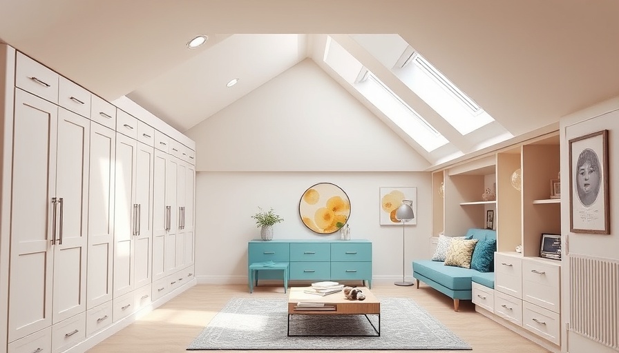 Modern loft conversion with built-in wardrobes and seating.